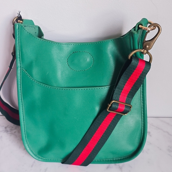 Ahdorned New Green Vegan Leather Stripe Crossbody Strap Small Messanger Bag - Picture 1 of 10